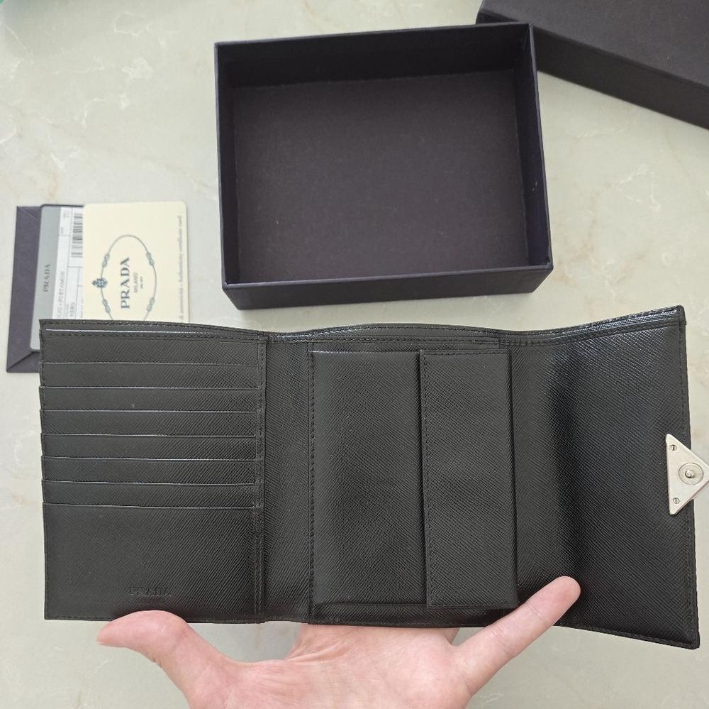 PRADA Authentic Nylon and Saffiano Leather Trifold Prada Wallet (Portafoglio) - Picture 3 of 6